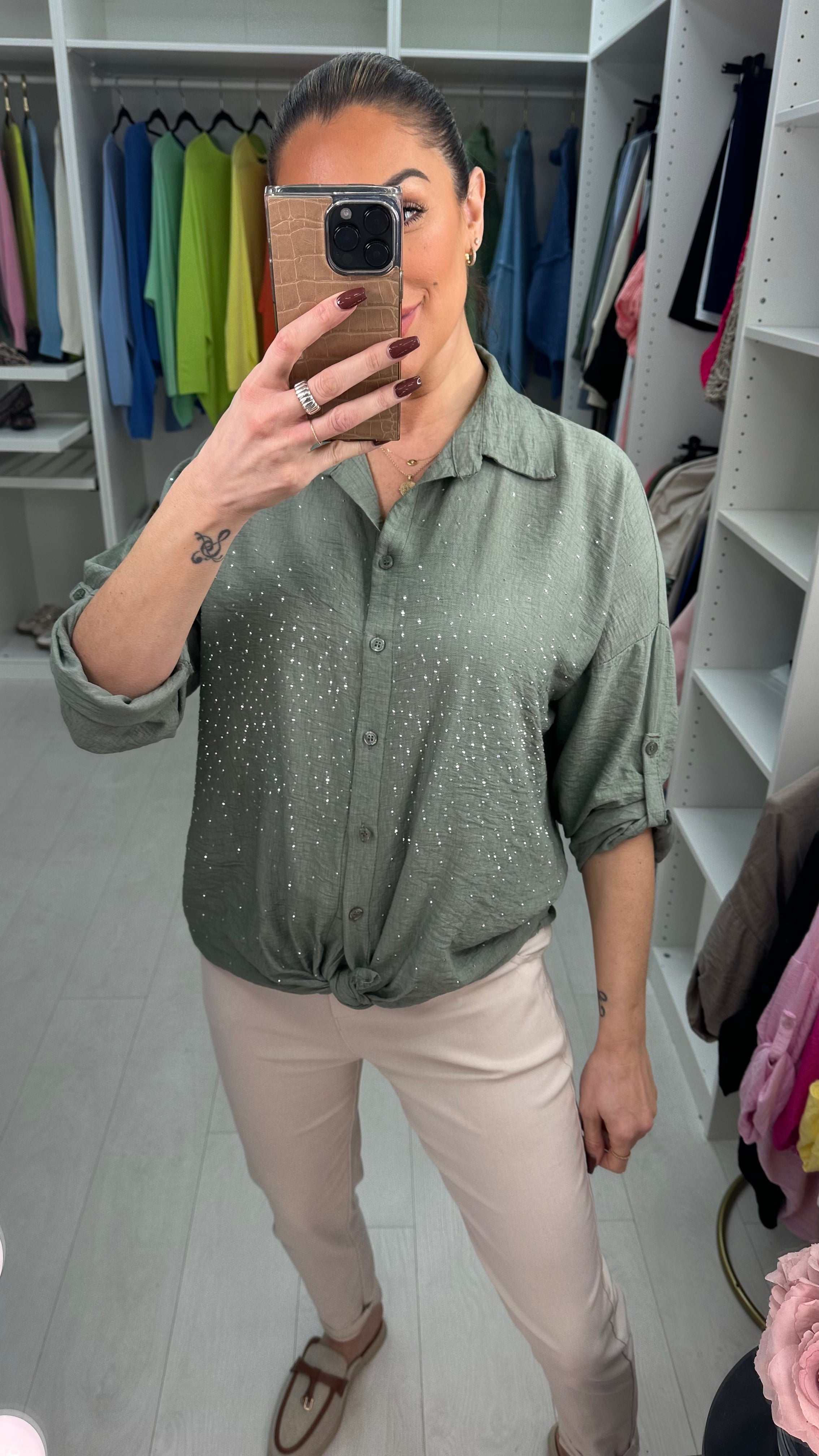 Melanie Crepe Diamante Detailed Shirt