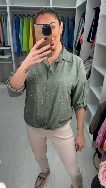 Melanie Crepe Diamante Detailed Shirt