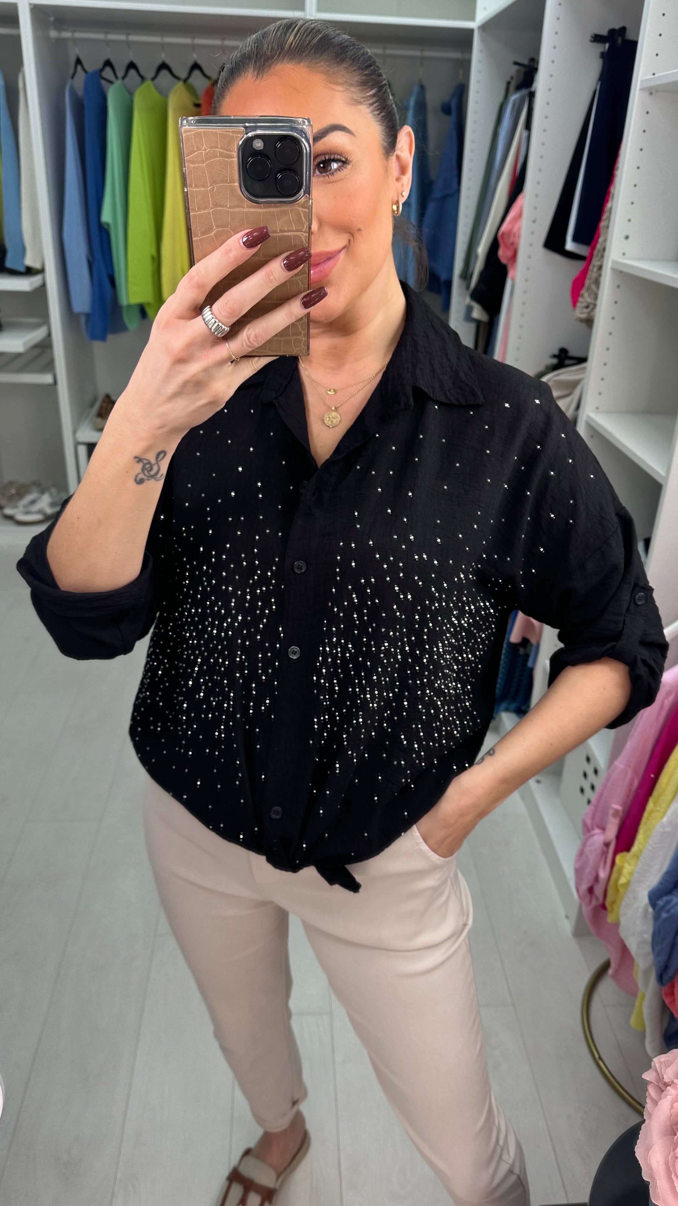 Melanie Crepe Diamante Detailed Shirt