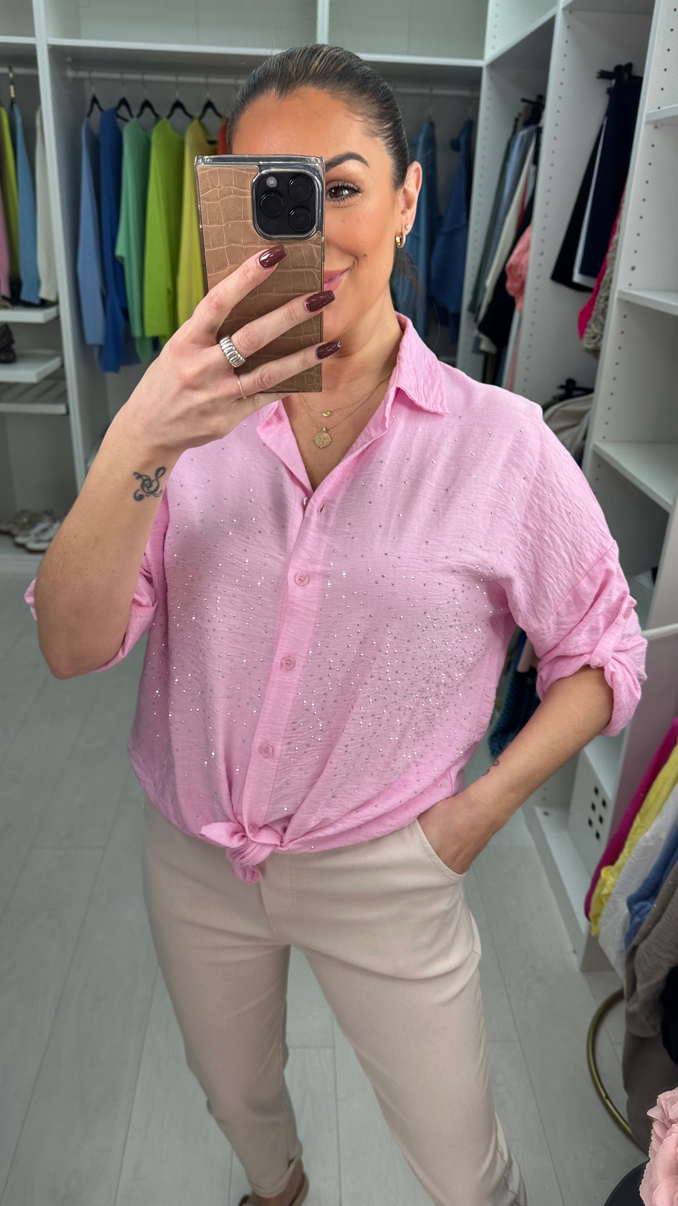 Melanie Crepe Diamante Detailed Shirt