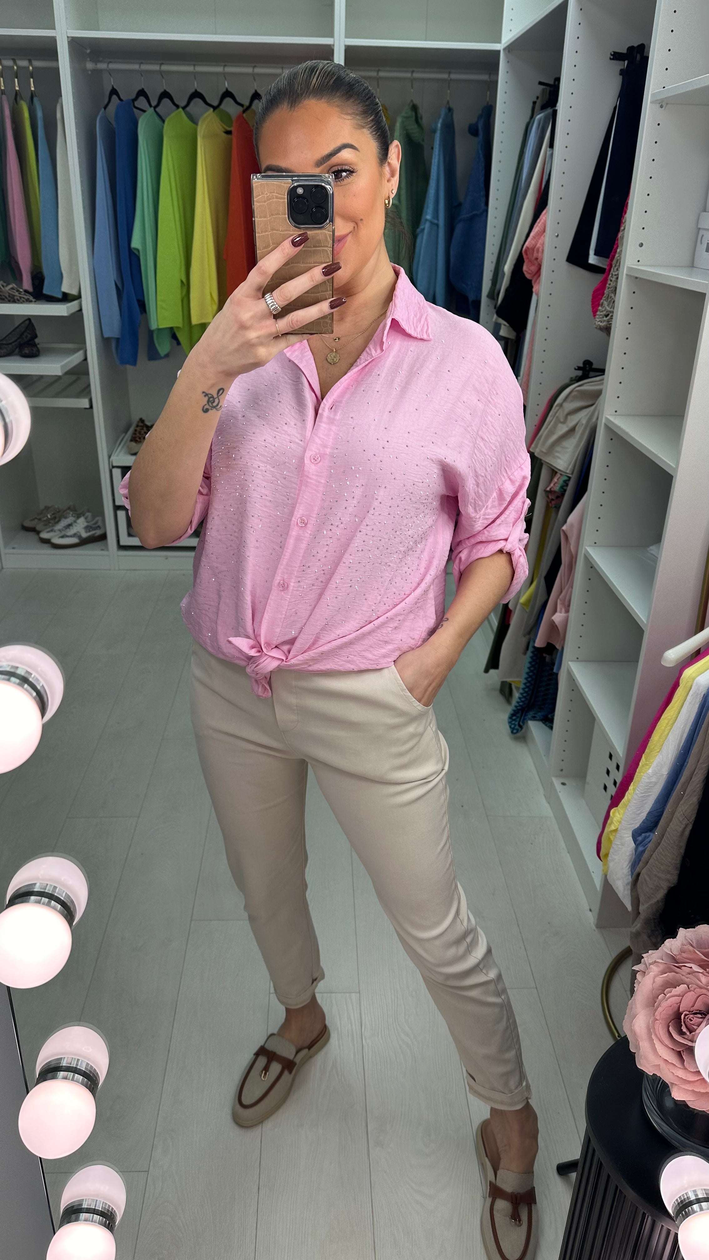 Melanie Crepe Diamante Detailed Shirt