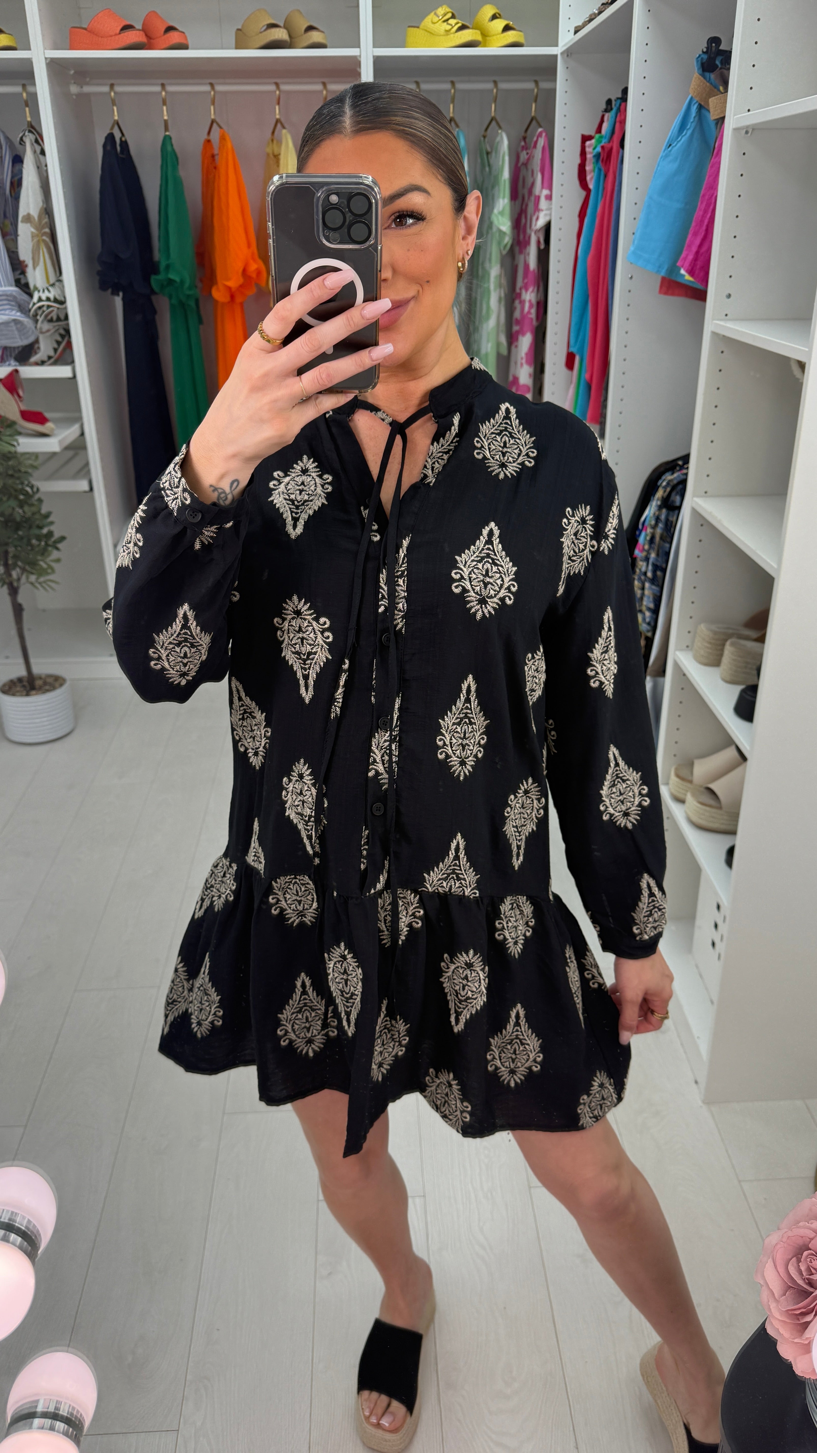 Vicenta Embroidered Detail Button Front Dress