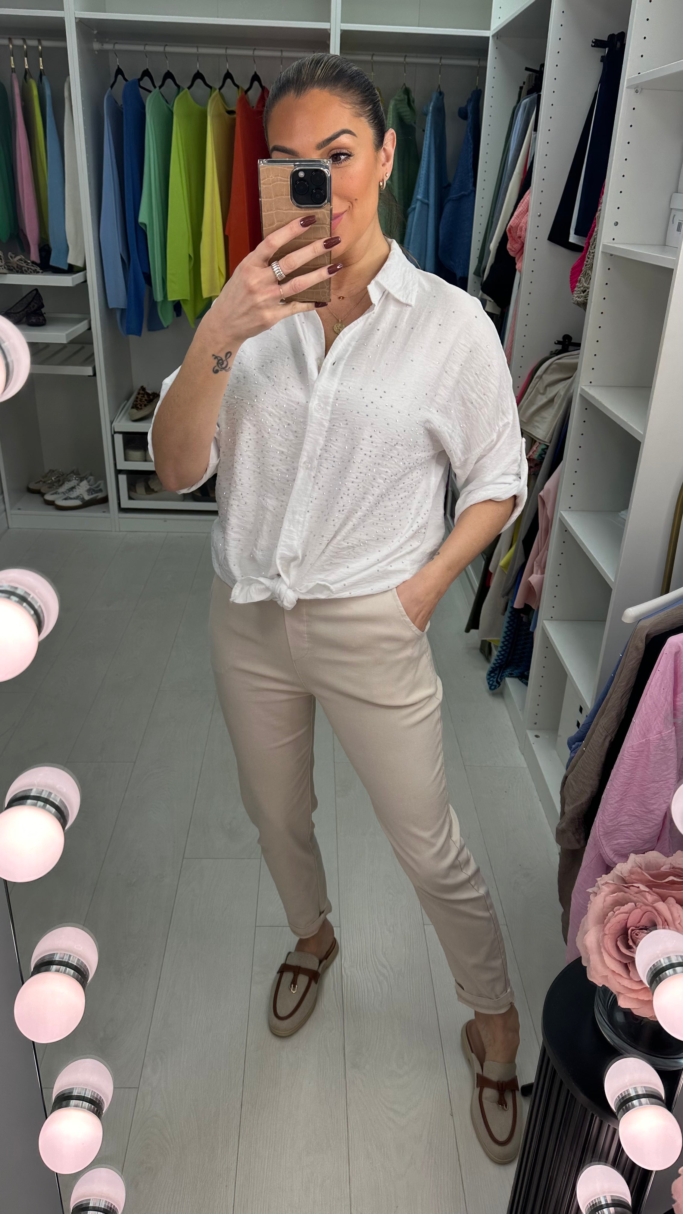 Melanie Crepe Diamante Detailed Shirt