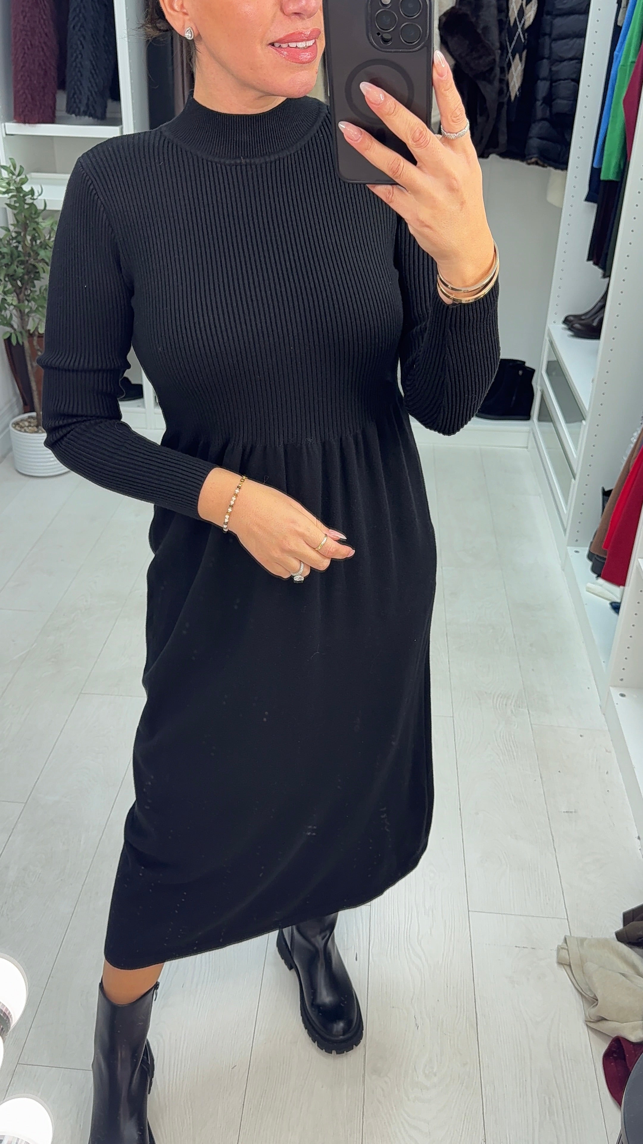 Alida Black Midi Jumper Dress