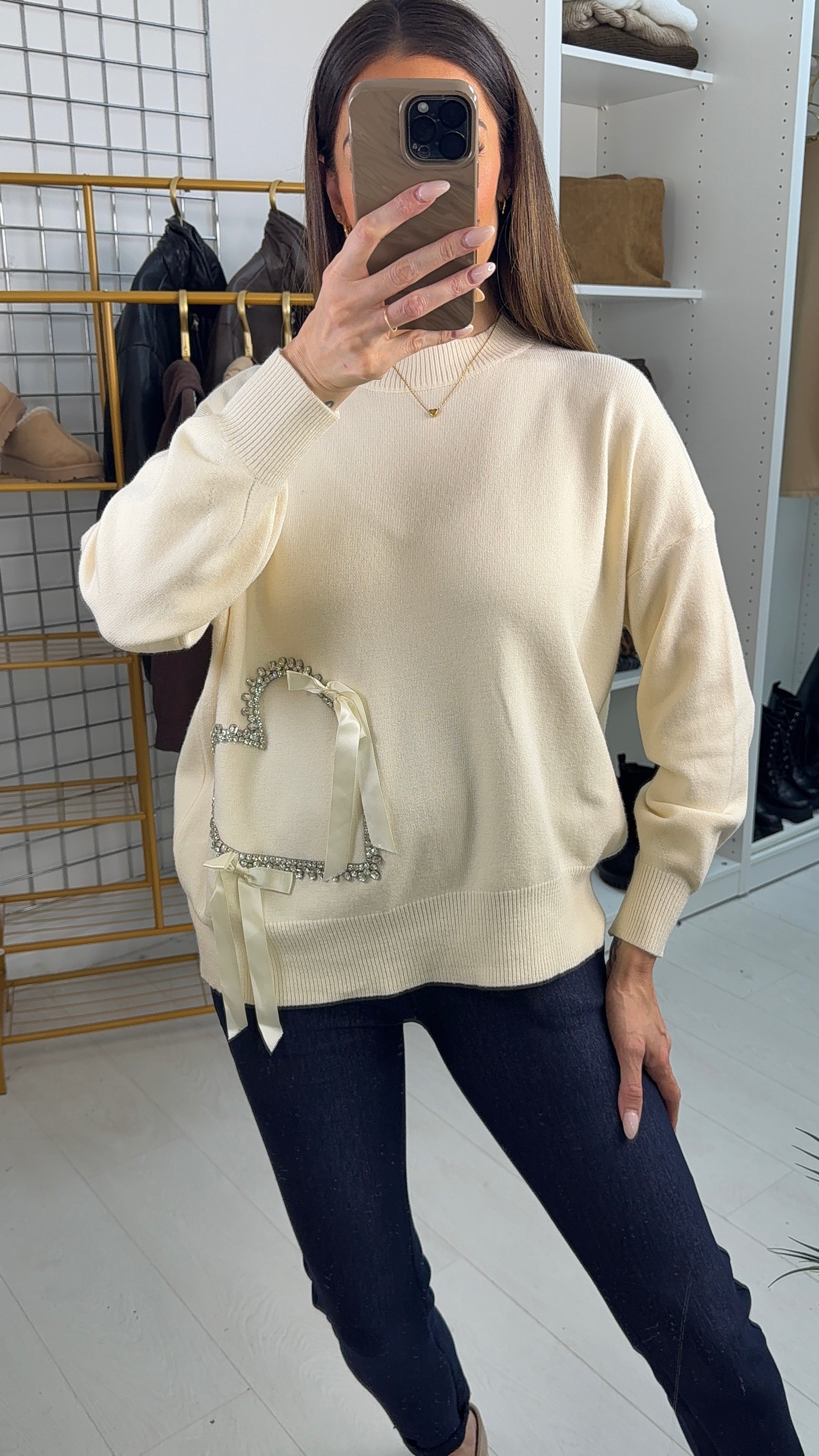 Nylana Embellished Heart Loose Fit Jumper