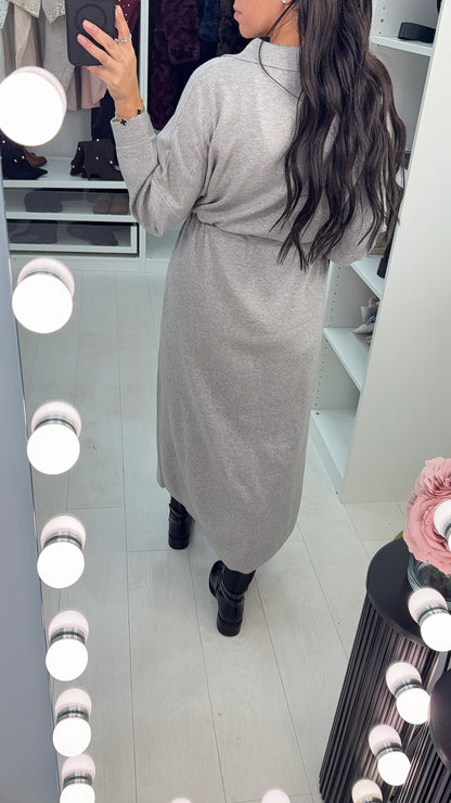 Laurin Plain Zip Front Tie Waist Maxi Jumper Dress