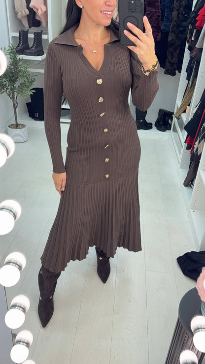 Tori Button Detail Rib Maxi Dress