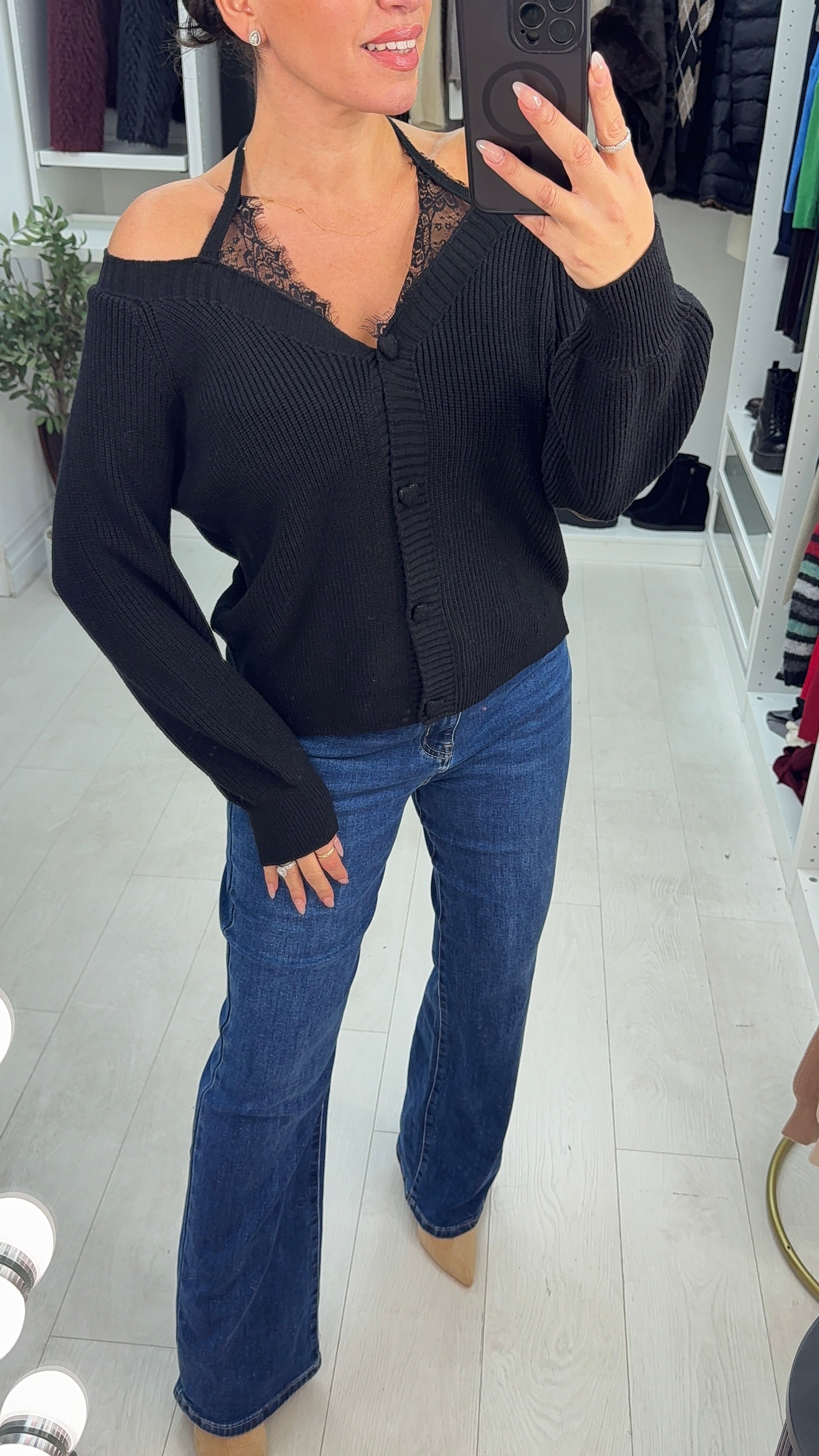 Kyah Heart Button Lace Strap Knitted Jumper