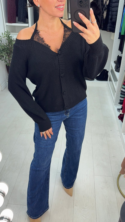 Kyah Heart Button Lace Strap Knitted Jumper