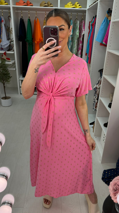 Michelle Gold Polka Print Maxi Dress