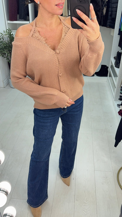 Kyah Heart Button Lace Strap Knitted Jumper