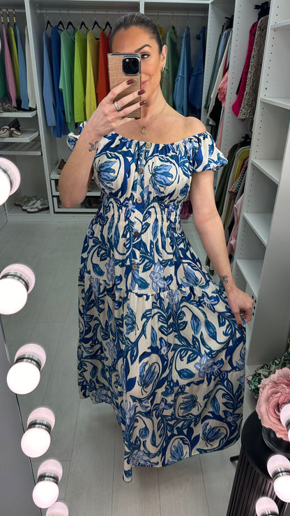 Lindsey Floral Print Button Detail Maxi Dress