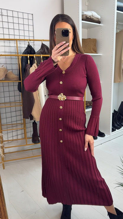 Miranda Embellished Button Belted Maxi Dress