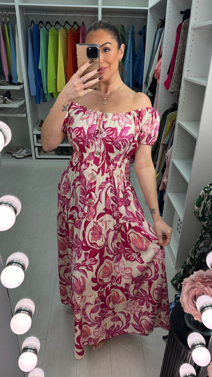 Lindsey Floral Print Button Detail Maxi Dress