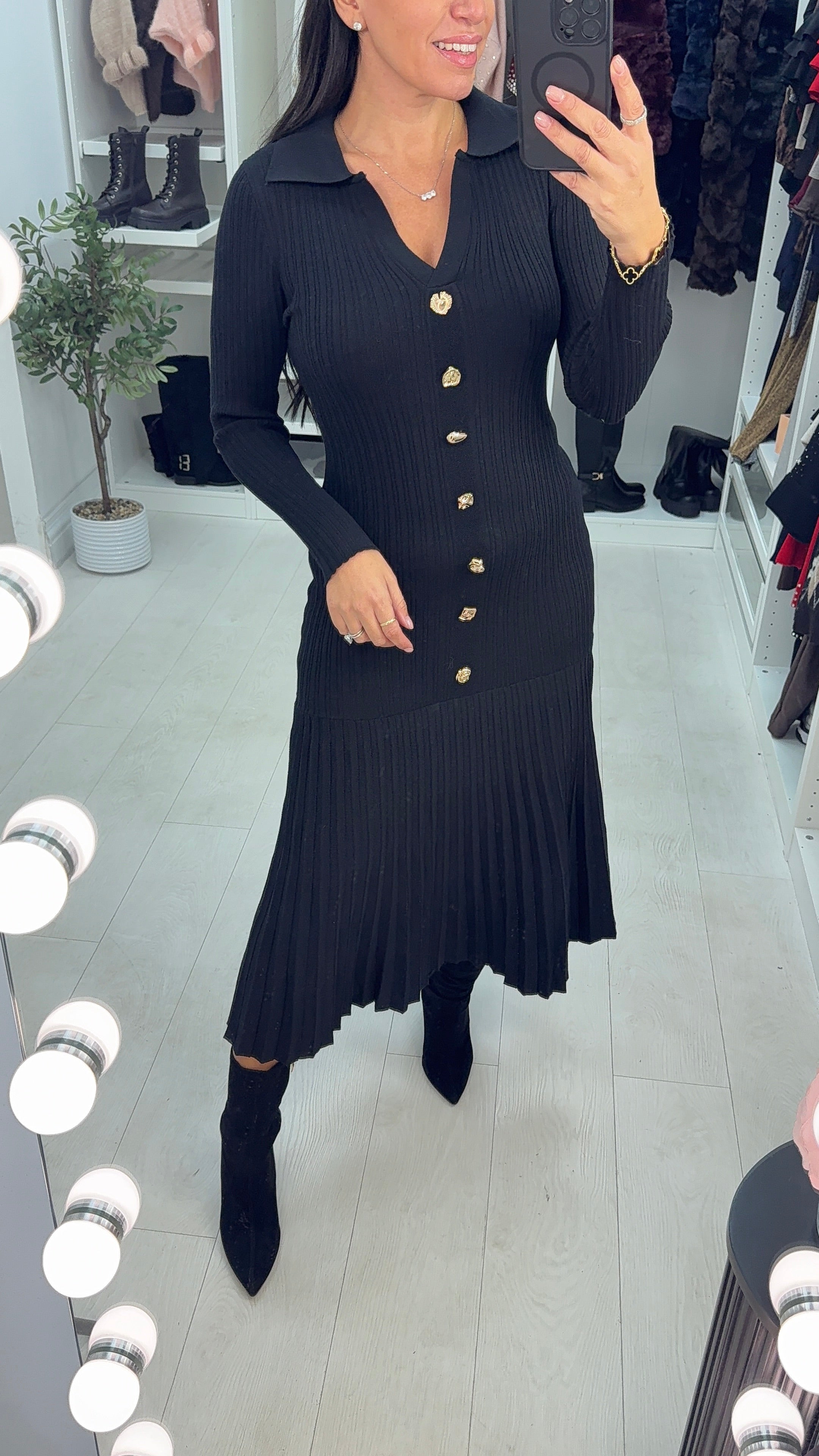 Tori Button Detail Rib Maxi Dress