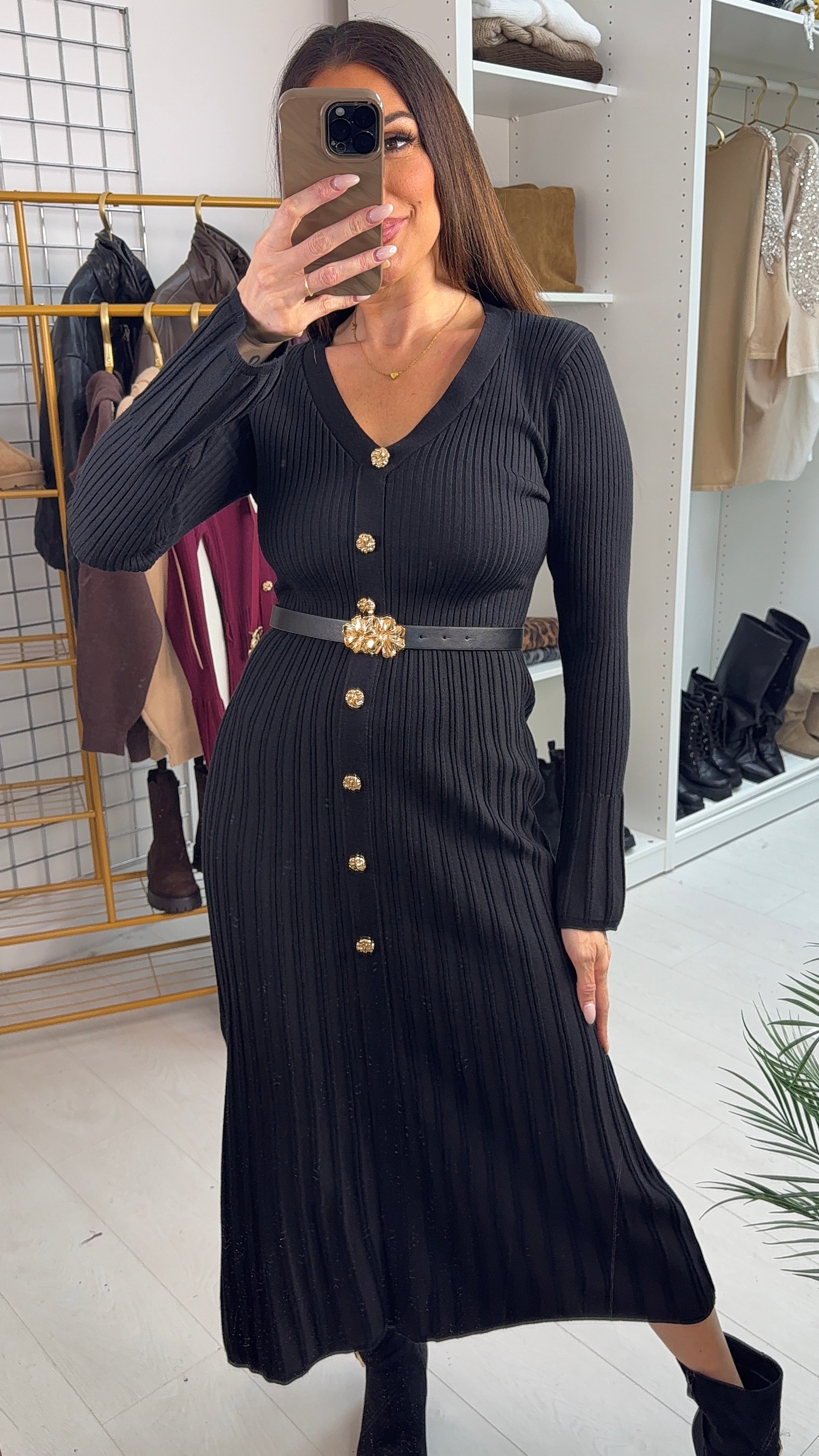 Miranda Embellished Button Belted Maxi Dress