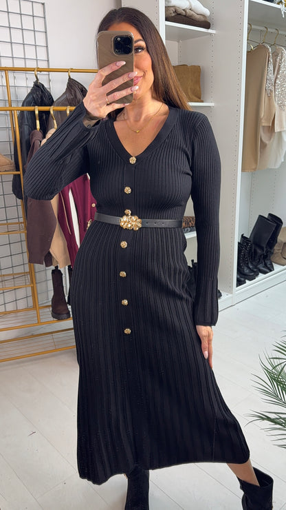 Miranda Embellished Button Belted Maxi Dress