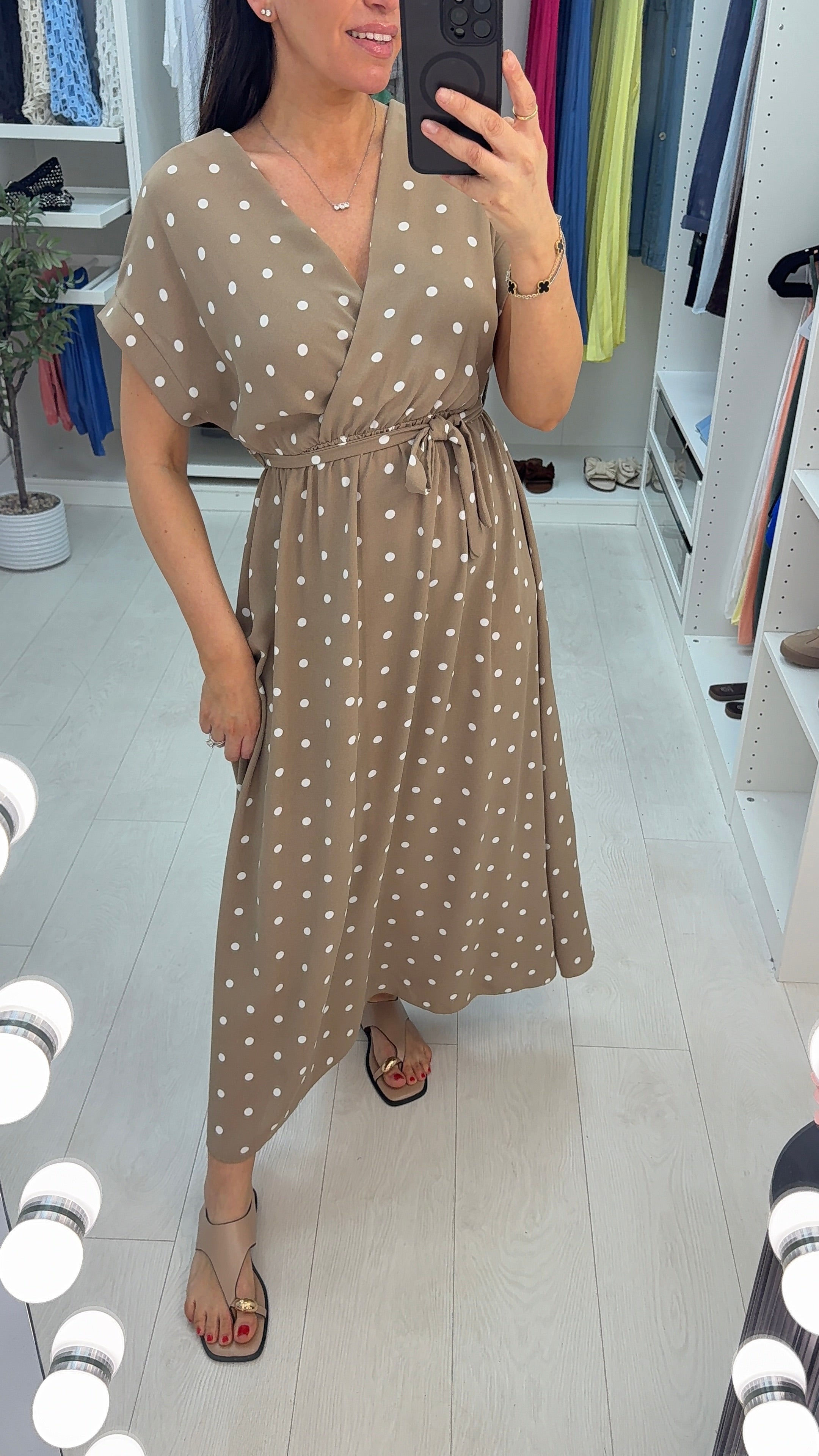 Blanka Polka Dot V Neck Maxi Dress