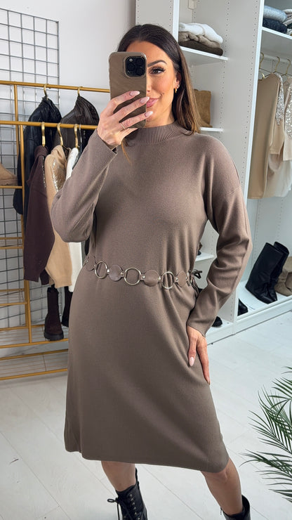 Olly Plain Belted Maxi Jumper Dress
