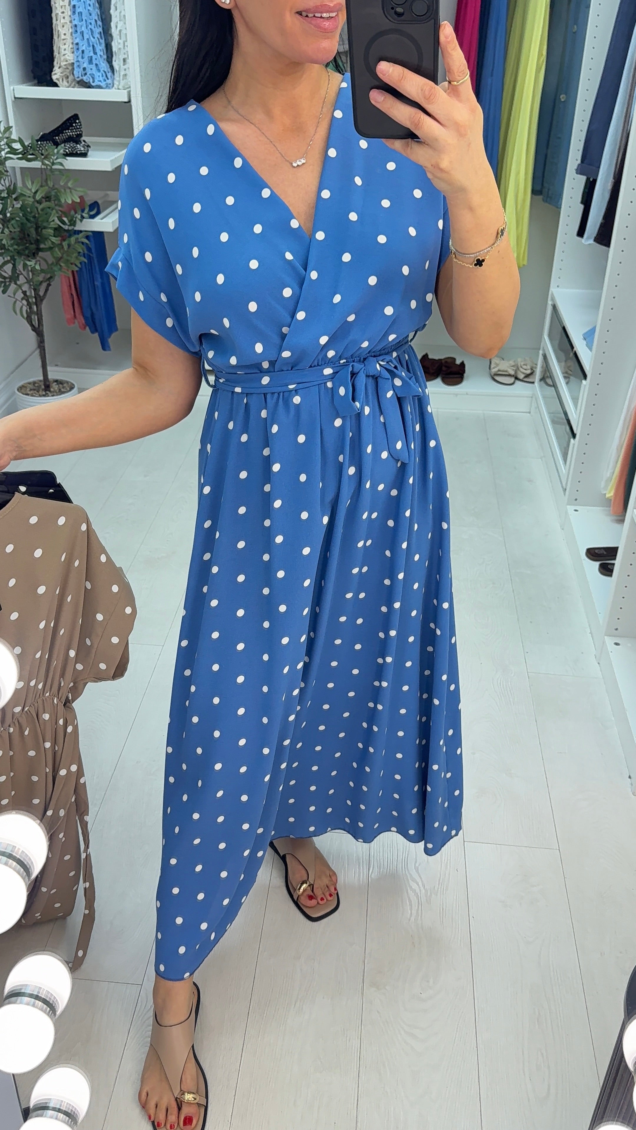Blanka Polka Dot V Neck Maxi Dress