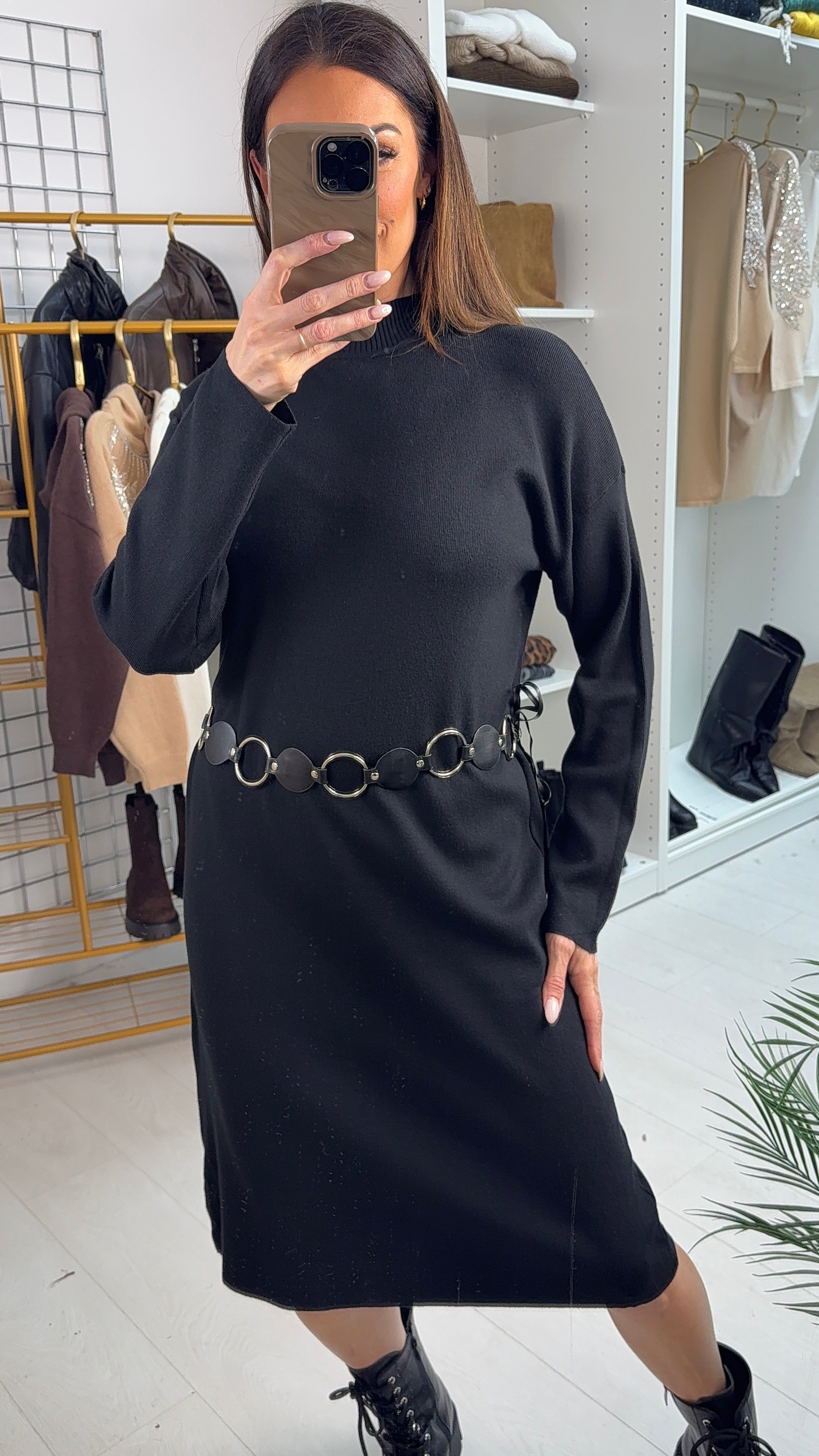 Olly Plain Belted Maxi Jumper Dress