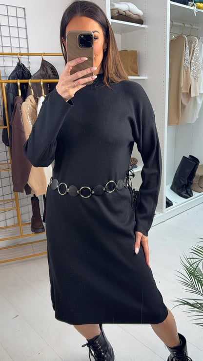 Olly Plain Belted Maxi Jumper Dress