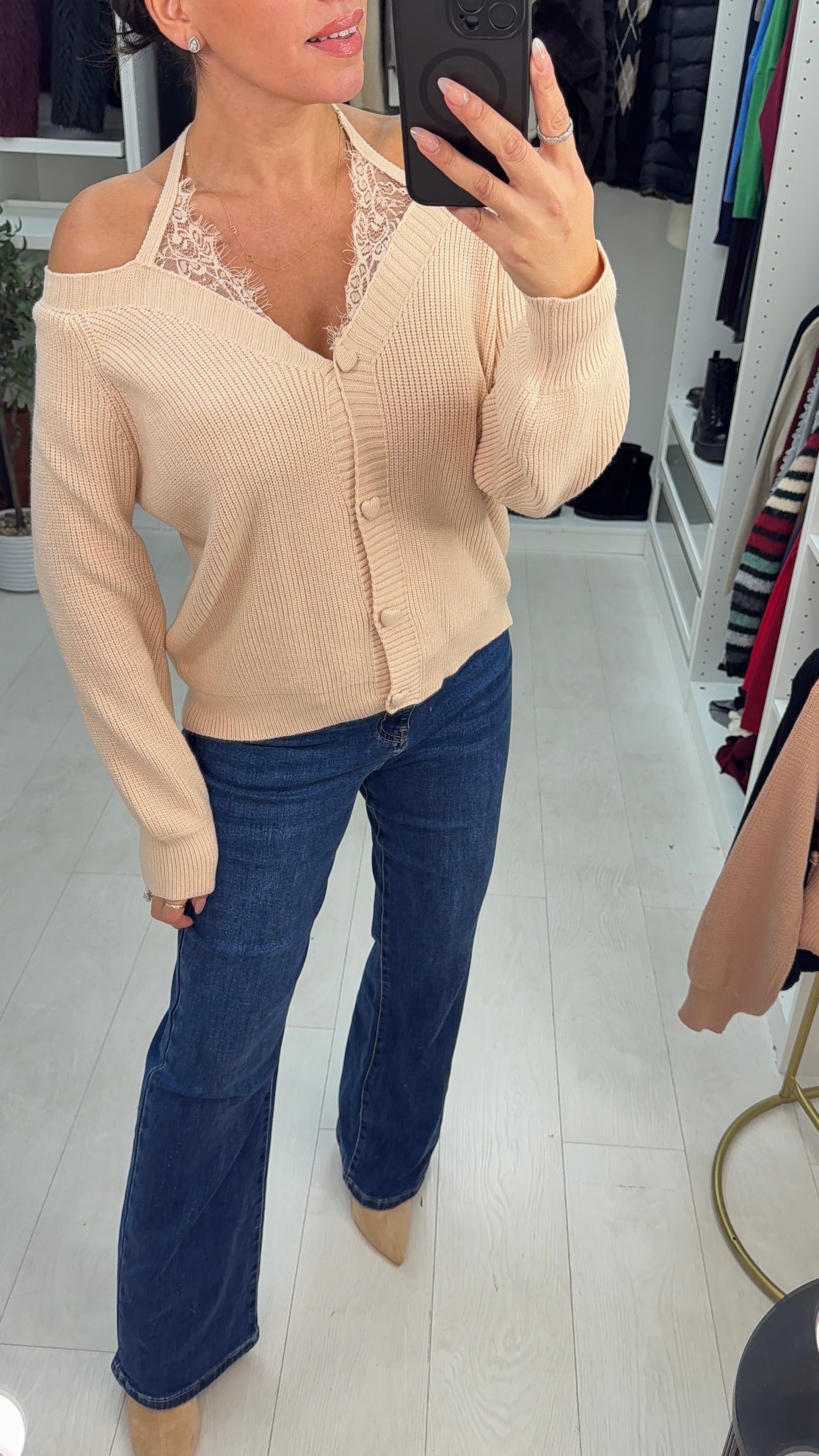 Kyah Heart Button Lace Strap Knitted Jumper