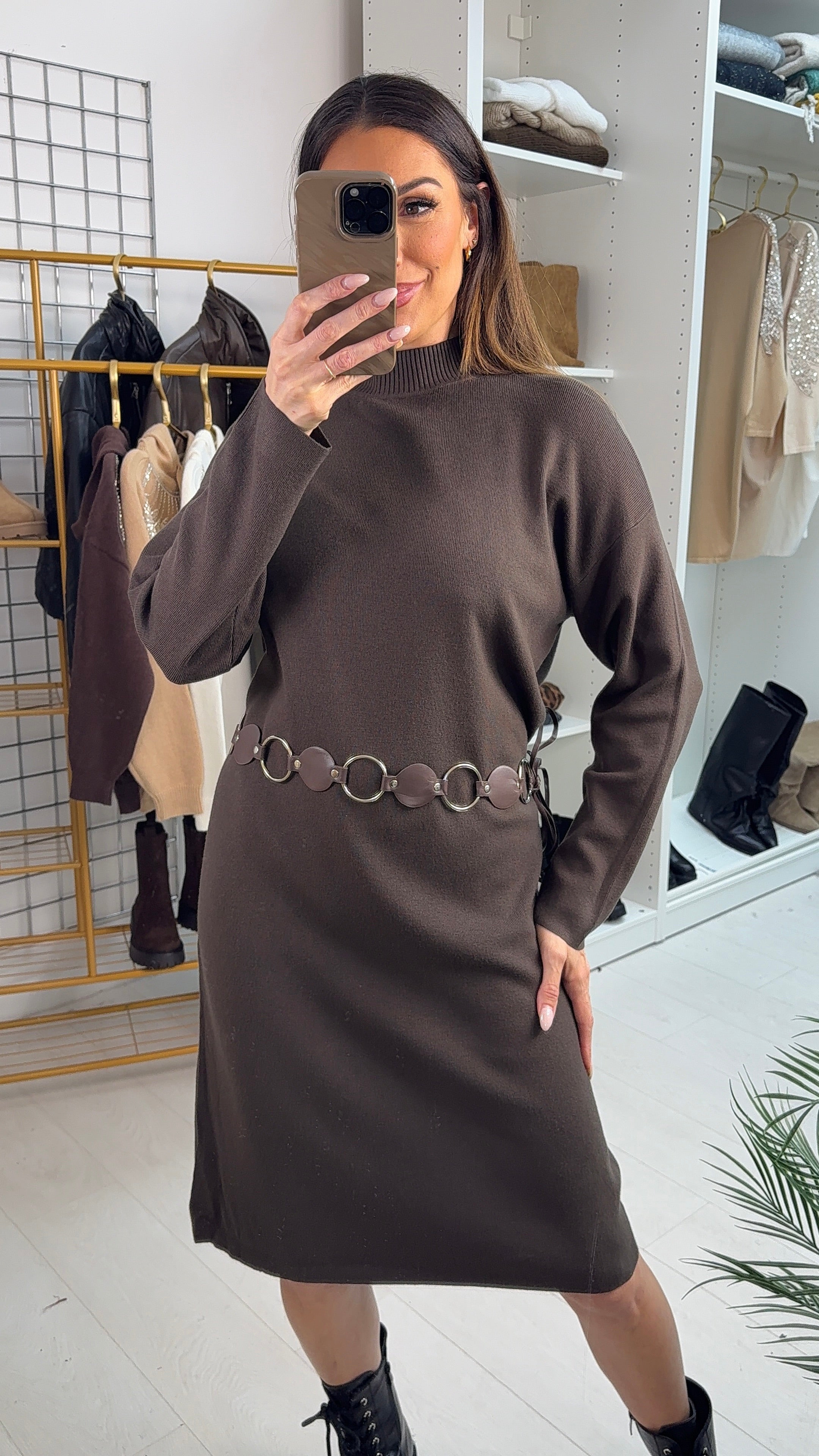 Olly Plain Belted Maxi Jumper Dress