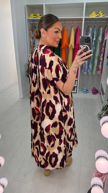 Meagan Cheetah Pattern Loose Fit Maxi Dress