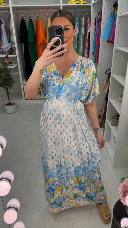 Lissia Paris Print Shirred Waist Magic Maxi Dress