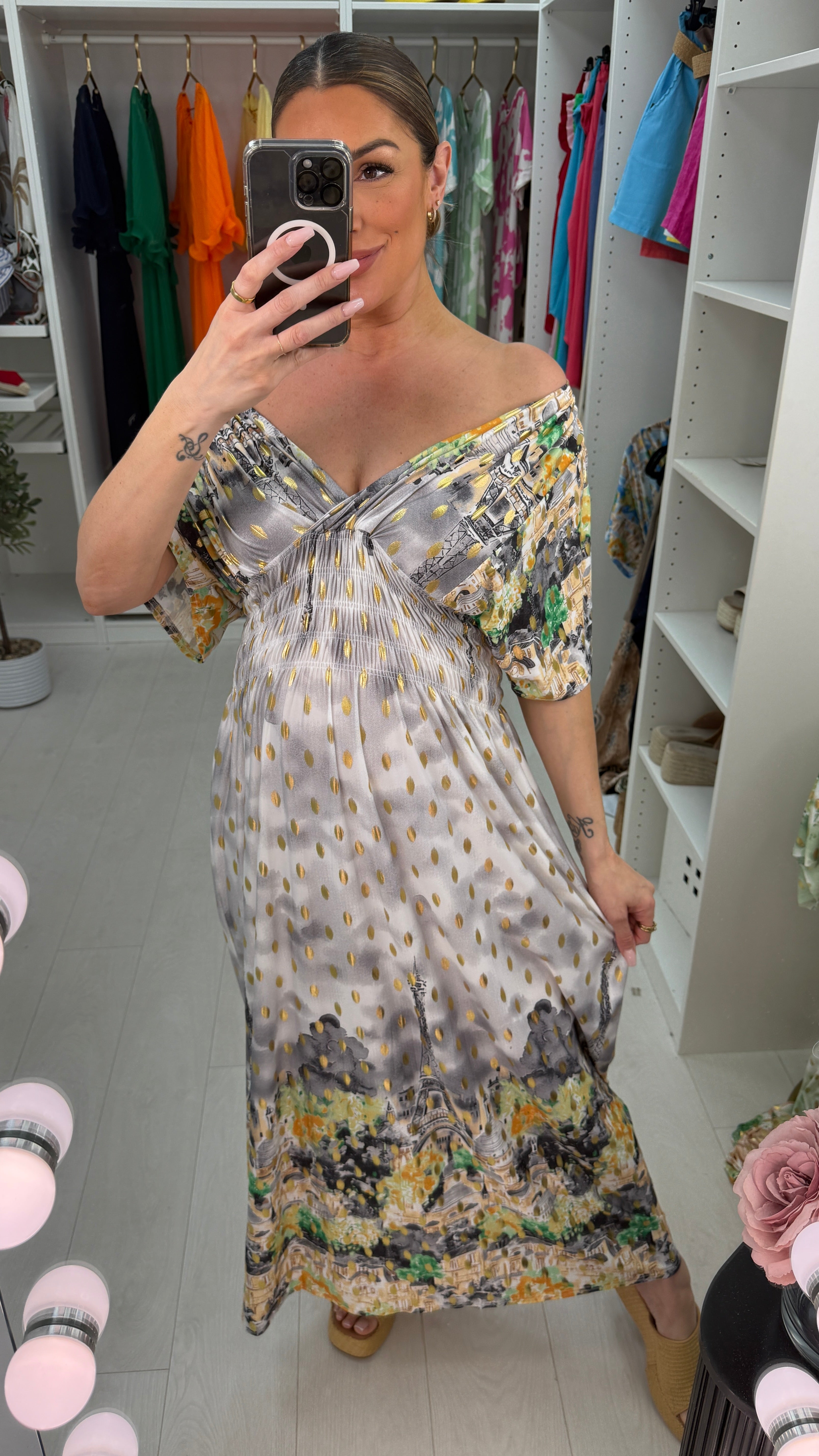 Lissia Paris Print Shirred Waist Magic Maxi Dress