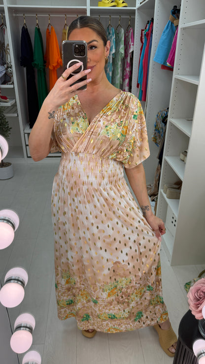 Lissia Paris Print Shirred Waist Magic Maxi Dress