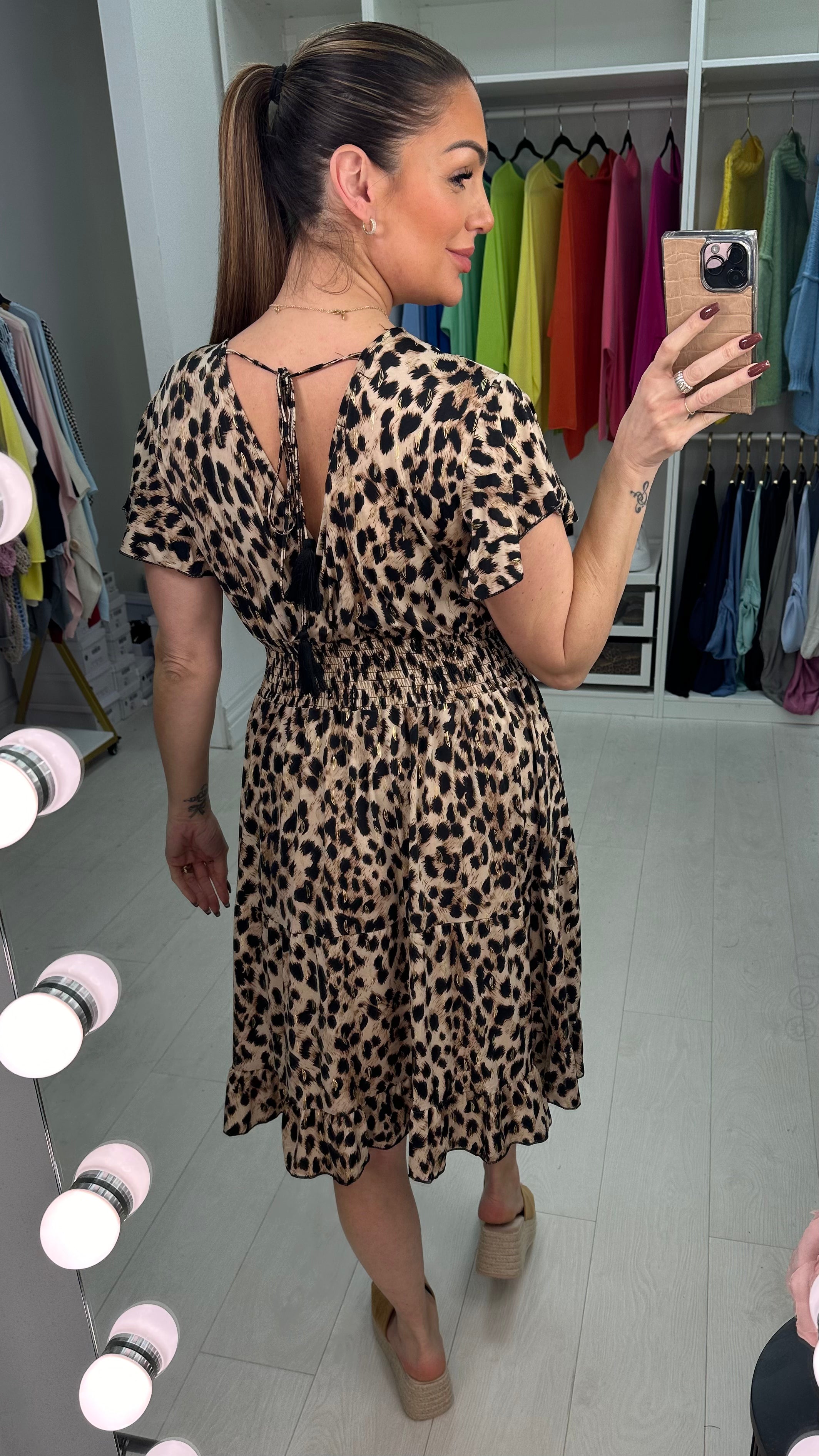 Renee Leopard Print Frill Sleeve Midi Magic Dress