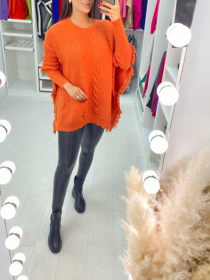 Candela Pleated Knit Tassel Poncho Jumper