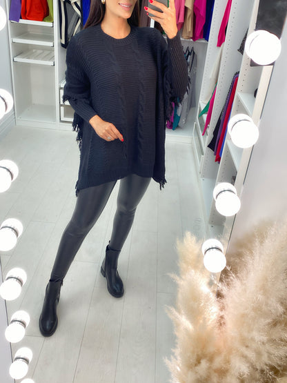 Candela Pleated Knit Tassel Poncho Jumper