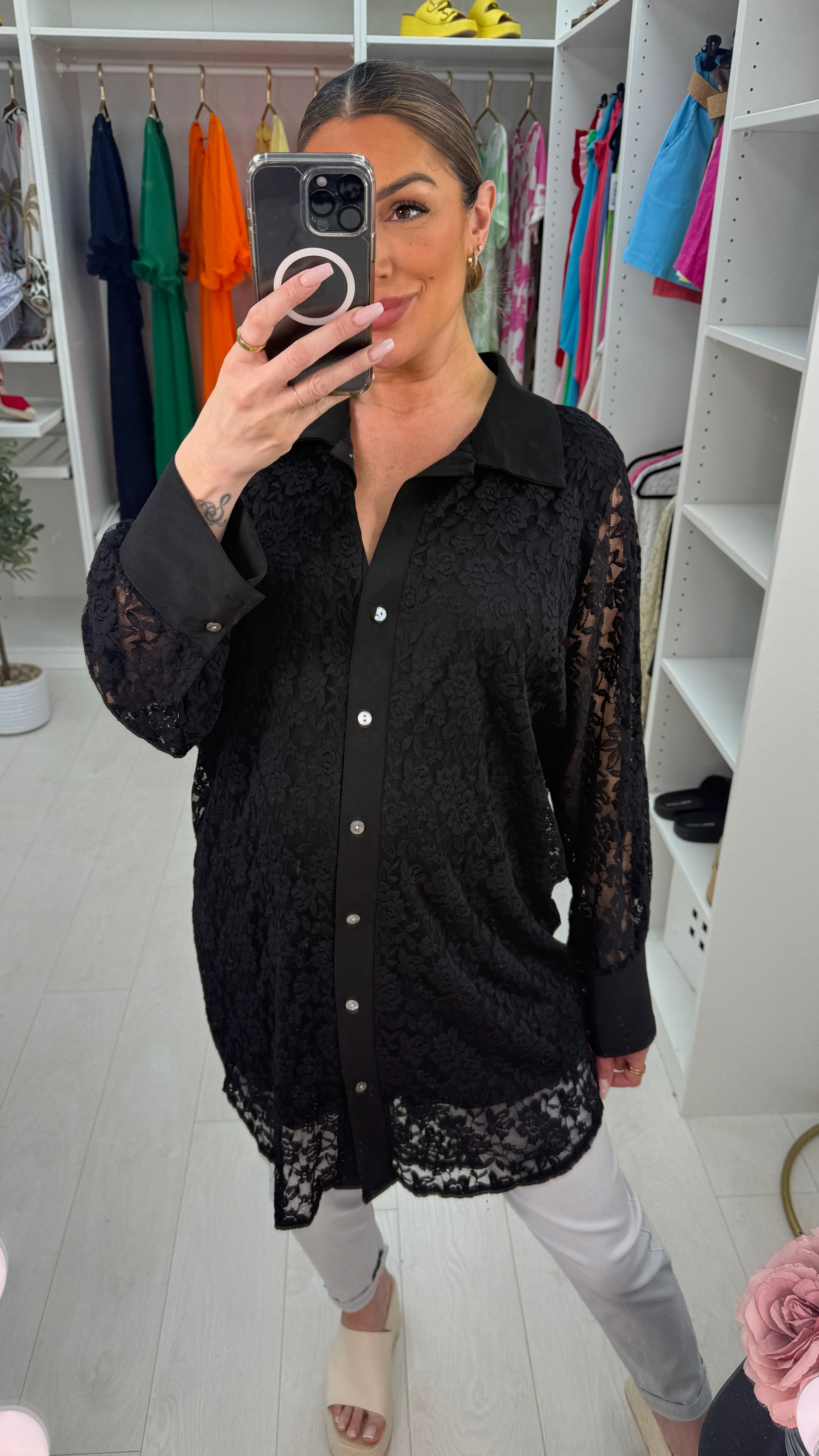 Diana Floral Lace Oversized Longline Shirt