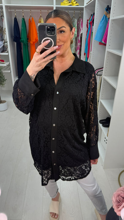 Diana Floral Lace Oversized Longline Shirt