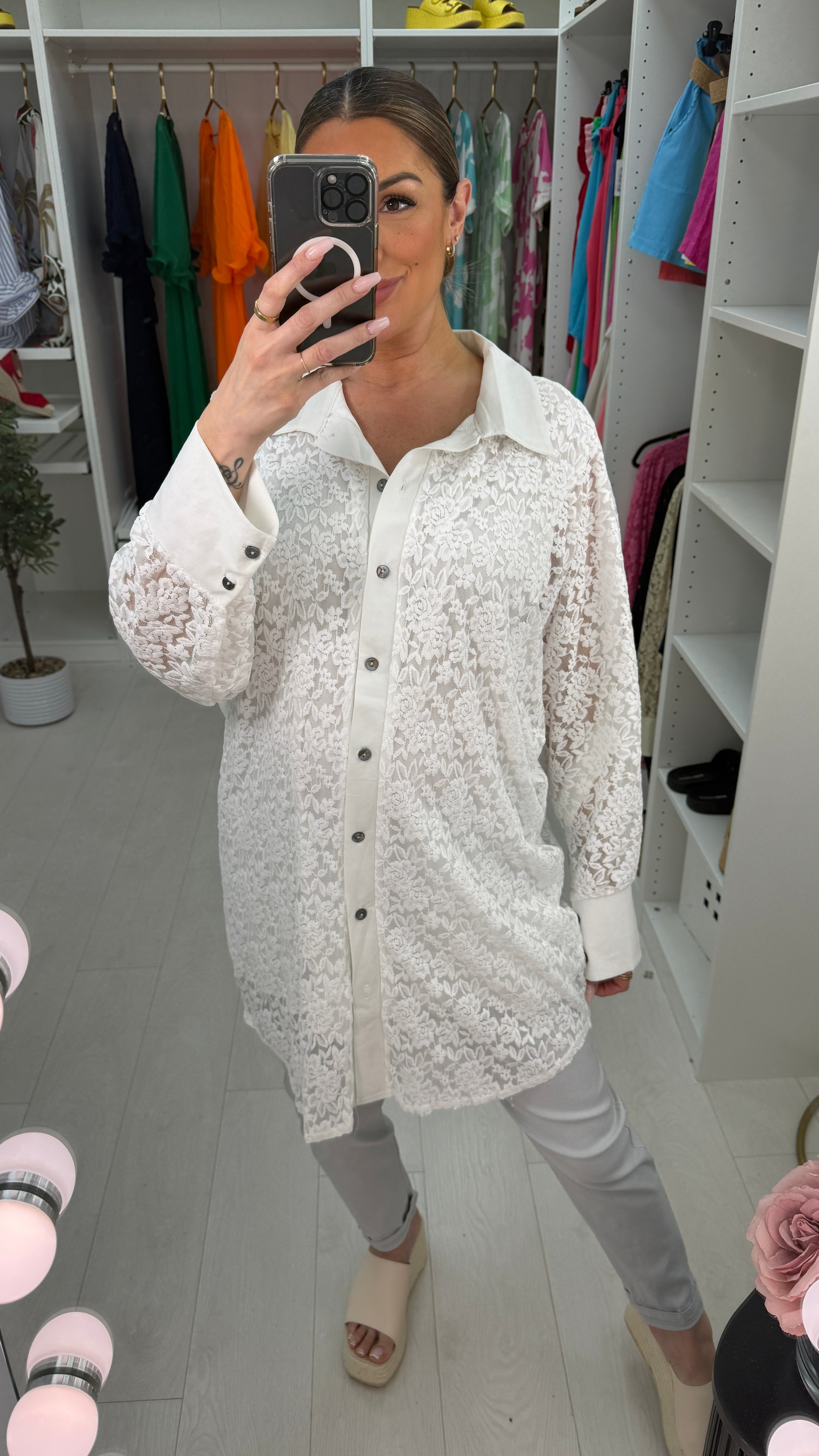 Diana Floral Lace Oversized Longline Shirt