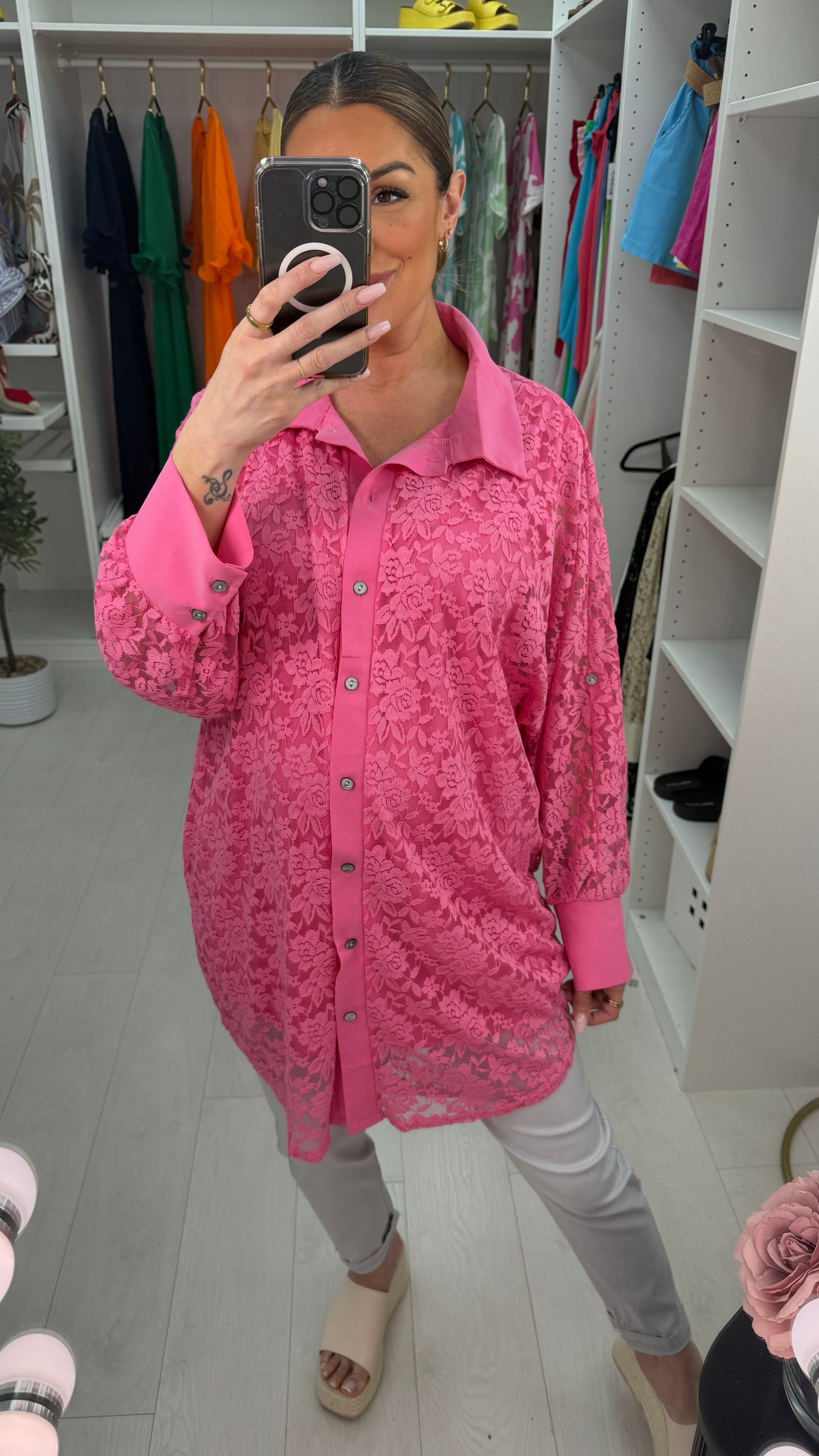 Diana Floral Lace Oversized Longline Shirt