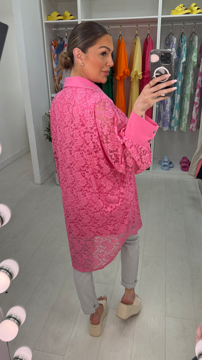 Diana Floral Lace Oversized Longline Shirt