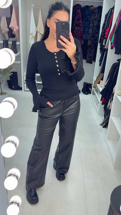 Nicky Plain Button Front Bell Sleeve Top