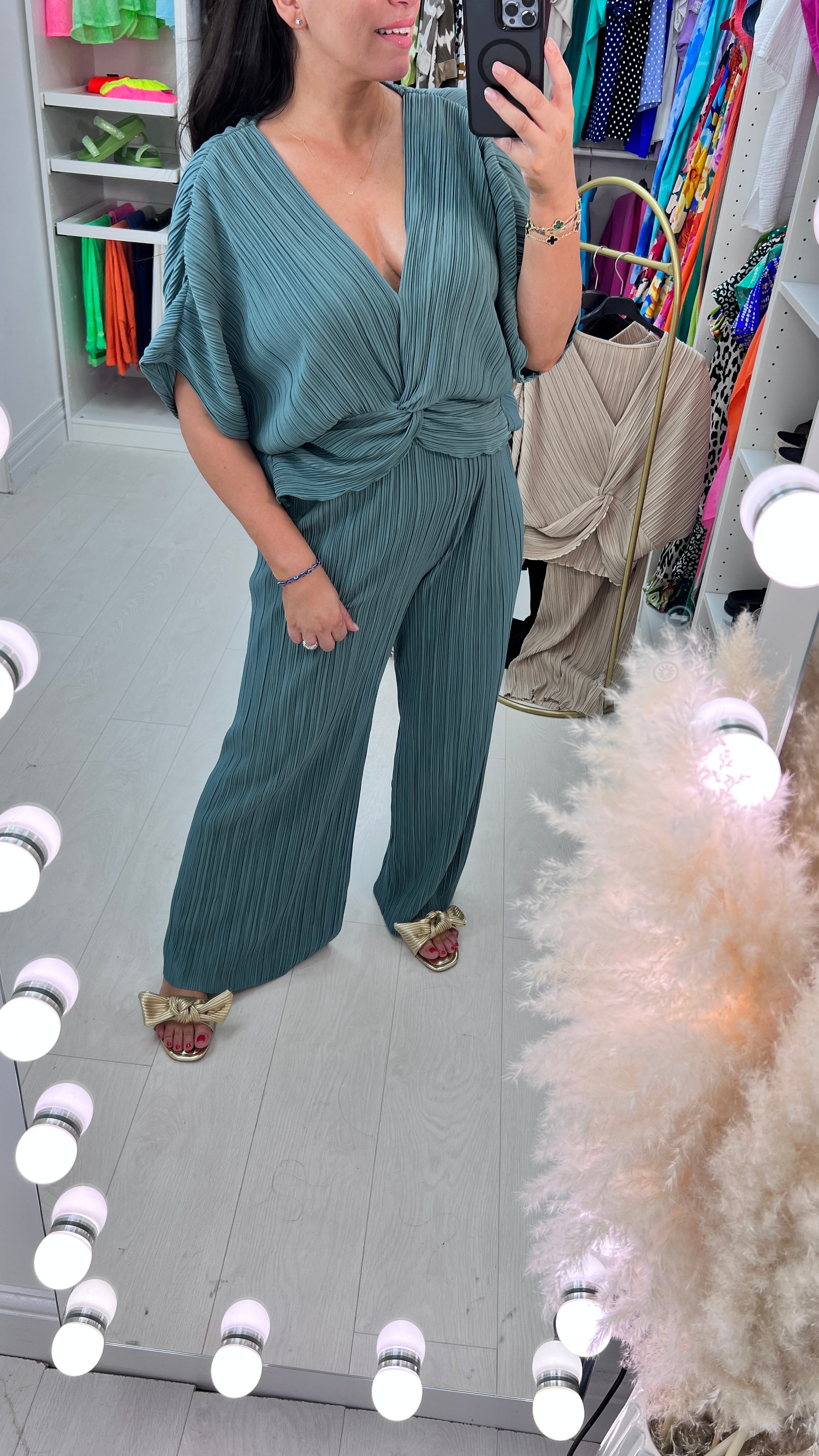 Lunah Twist Front Plisse Top & Wide Leg Trouser Set