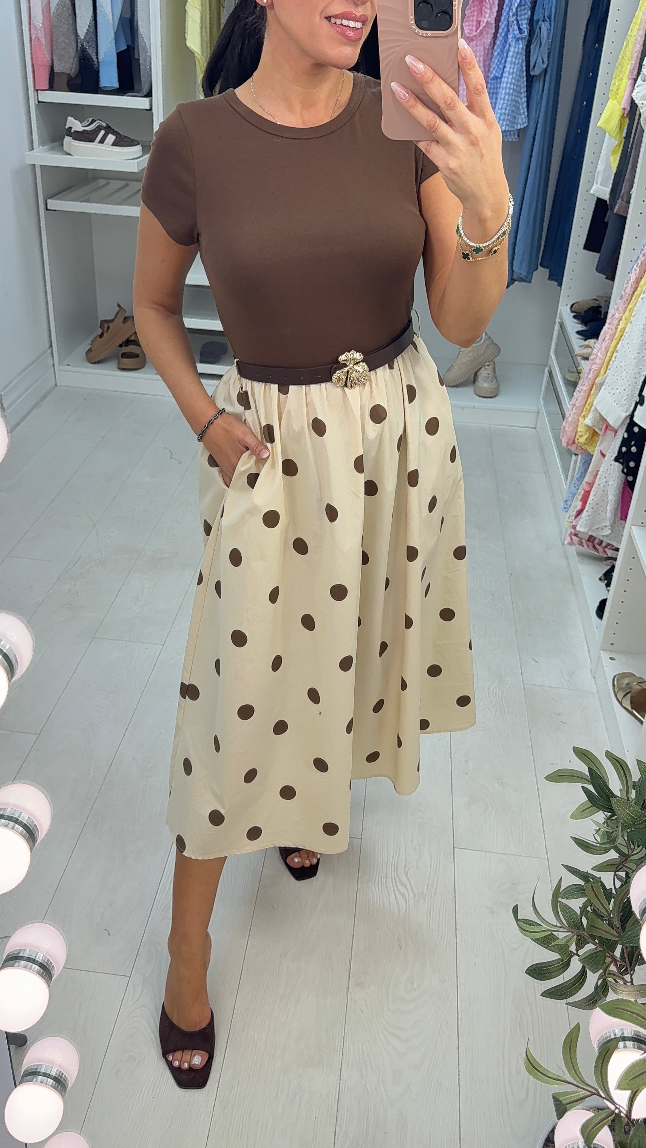 Madalena Short Sleeve Polka Dot Poplin Midi Dress