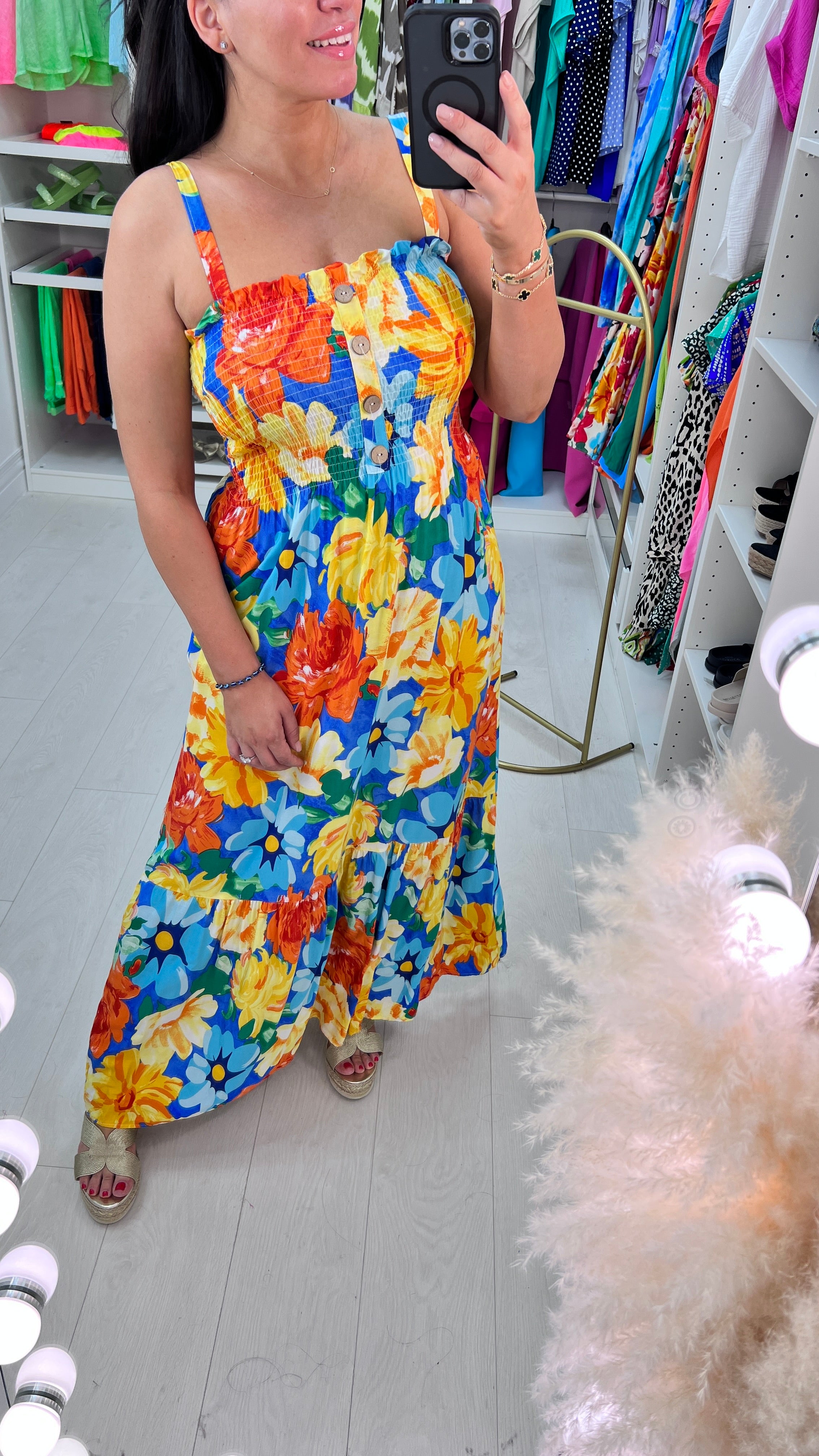 Dicle Elasticated Bust Button Detail Floral Print Dress