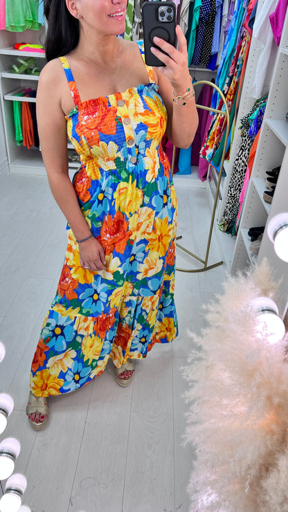 Dicle Elasticated Bust Button Detail Floral Print Dress