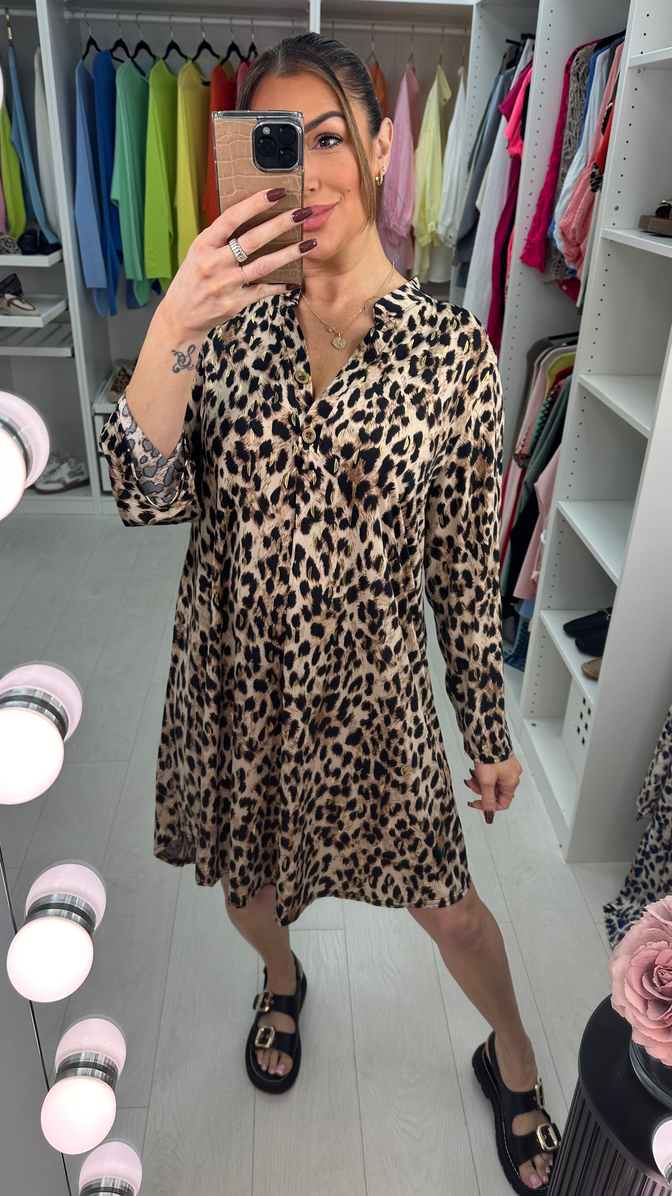 Gemina Leopard Print V Neck Magic Dress