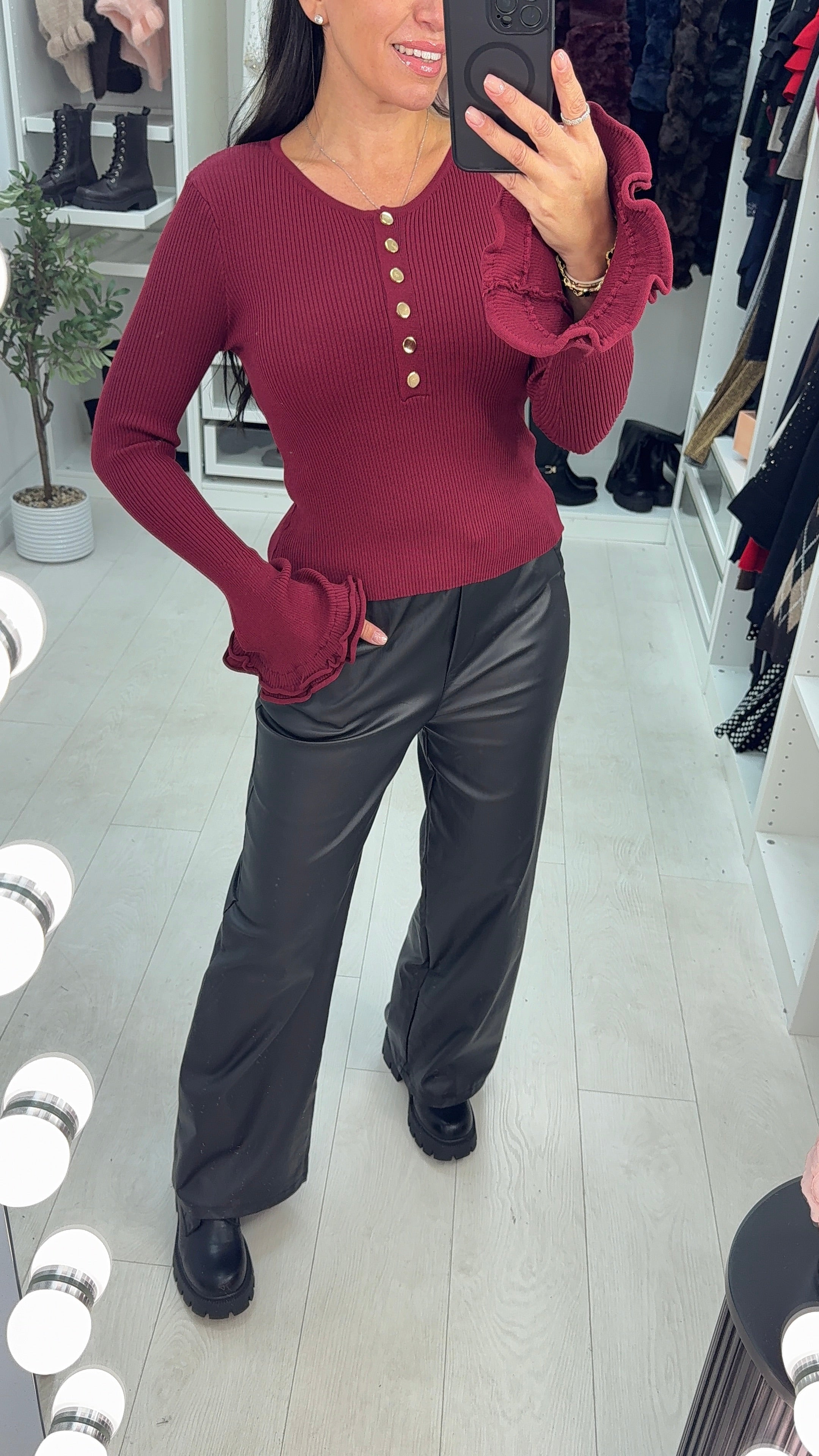 Nicky Plain Button Front Bell Sleeve Top