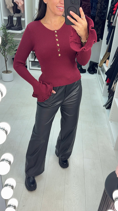 Nicky Plain Button Front Bell Sleeve Top