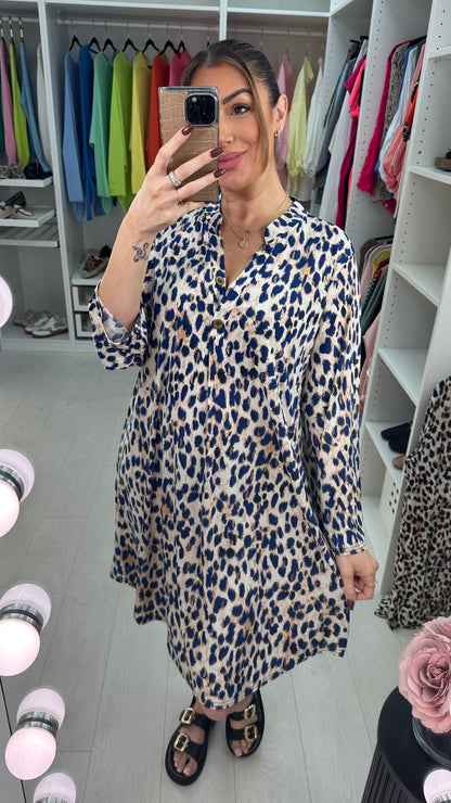 Gemina Leopard Print V Neck Magic Dress