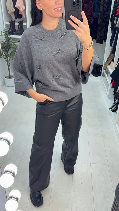 Gosia Faux Leather Bow Detailed Jumper